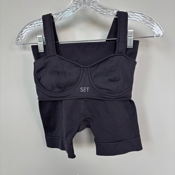 Set Active Ribbed Biker Short and Tank Bra Set Size S - Picture 1 of 12